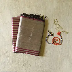 Rekha | Maheshwari Silk Top & Dupatta Material - Rani Pink & Silver zari