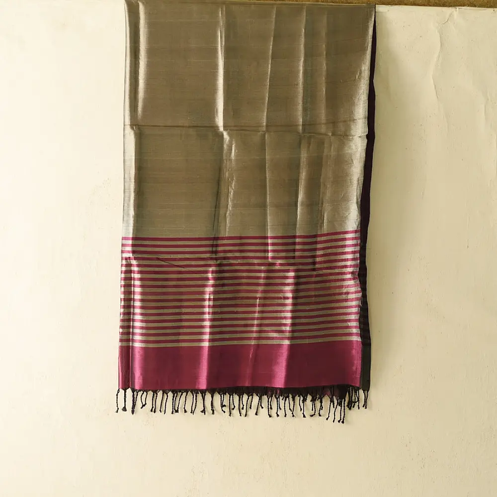 shop Maheshwari Silk Dress Material (Top & Dupatta) - Rani Pink & Silver zari