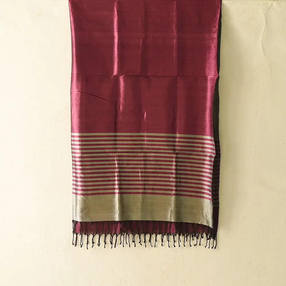 shop Maheshwari Silk Dress Material (Top & Dupatta) - Rani Pink & Silver zari