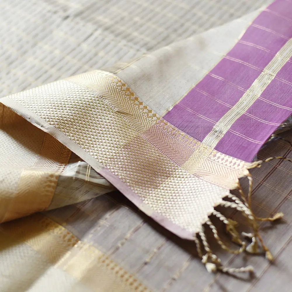 buy Handloom Maheshwari Silk Saree ~ Zari Pallu
