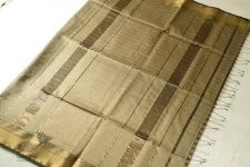 Pavitra . पवित्रा | Handwoven Maheshwari Saree With Zari Border & Checks - Grey