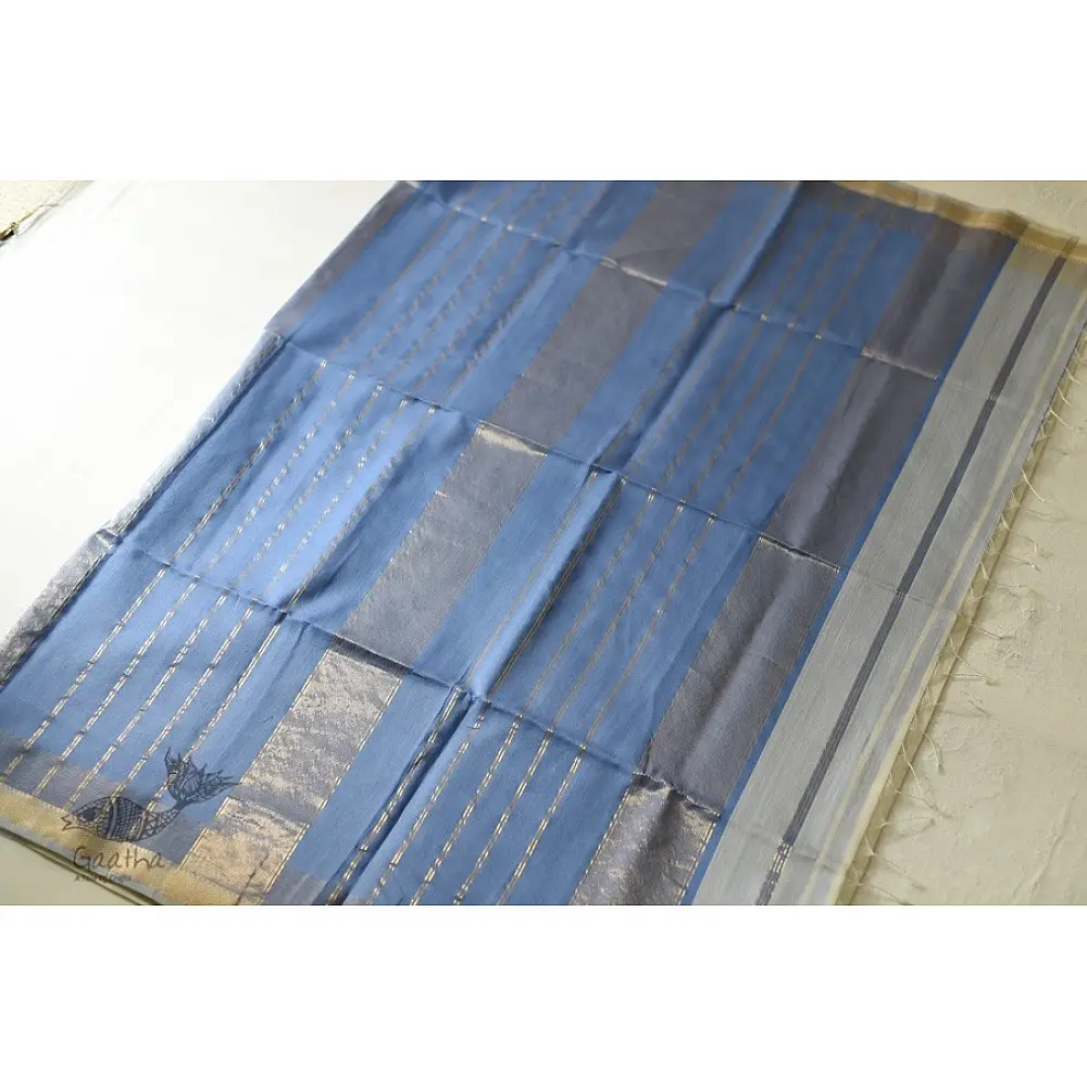 buy Handwoven Maheshwari Saree - Off White & Purple
