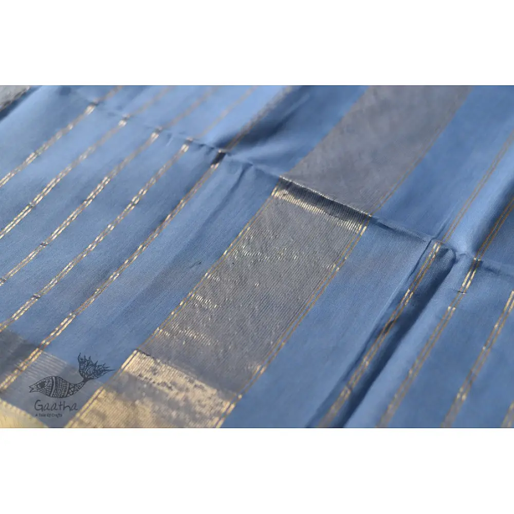 buy Handwoven Maheshwari Saree - Off White & Purple
