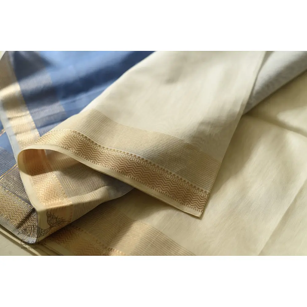 buy Handwoven Maheshwari Saree - Off White & Purple
