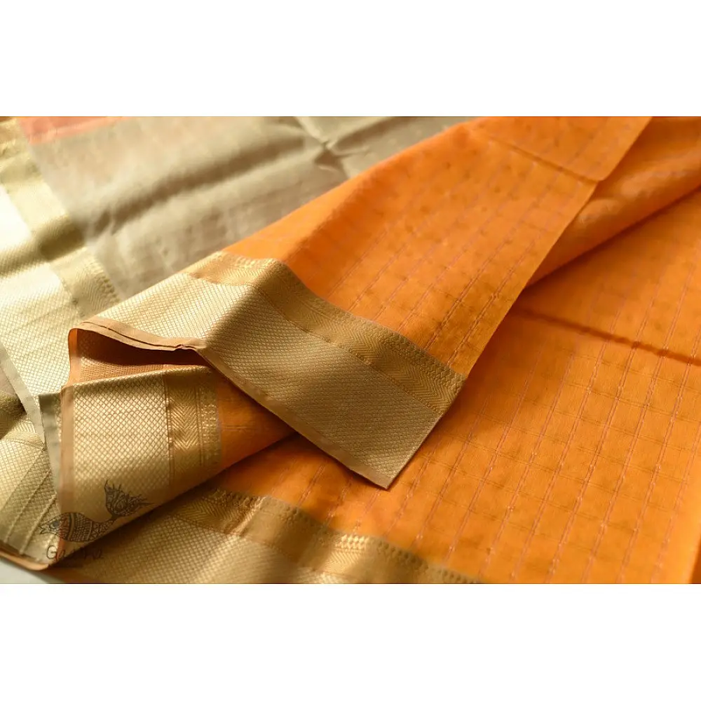buy Handwoven Maheshwari Checks Saree - Yellow