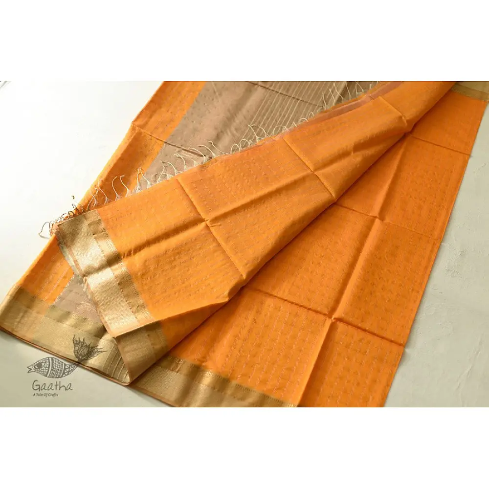 buy Handwoven Maheshwari Checks Saree - Yellow
