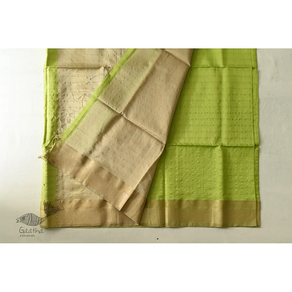 buy Handwoven Maheshwari Checks Saree - Liril Green Color