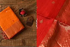 Pavitra . पवित्रा | Handwoven Maheshwari Butta Saree - Yellow With Red Pallu