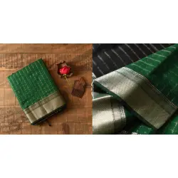 Pavitra . पवित्रा | Handwoven Maheshwari Checks Saree - Green With Black Pallu