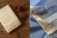 Pavitra . पवित्रा | Maheshwari Saree With Resham Border - Off White & Purple