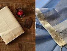 Pavitra . पवित्रा | Maheshwari Saree With Resham Border - Off White & Purple