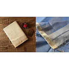 Pavitra . पवित्रा | Maheshwari Saree With Resham Border - Off White & Purple