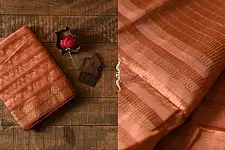 Pavitra . पवित्रा | Handwoven Maheshwari Silk Saree With Zari Border - Rose Gold Color