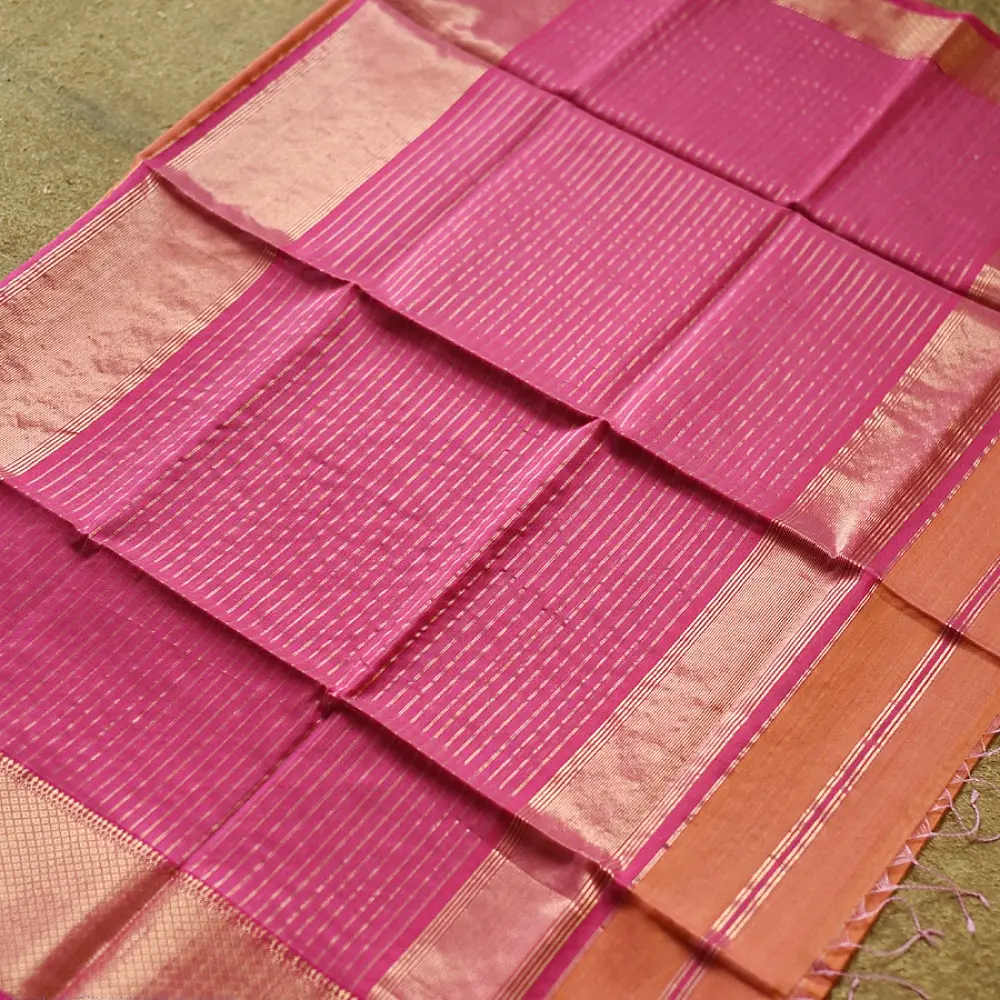 buy Handloom Maheshwari Silk Rust orange Saree