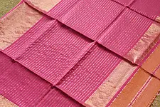 Pavitra . Handloom Maheshwari Silk Saree | Kosa Stripe + Zari | Orange