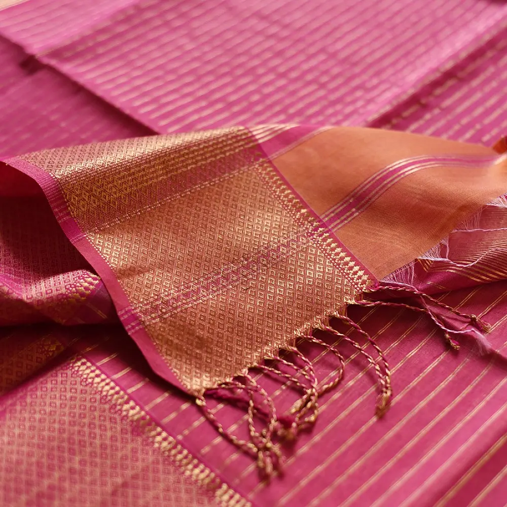buy Handloom Maheshwari Silk Rust orange Saree