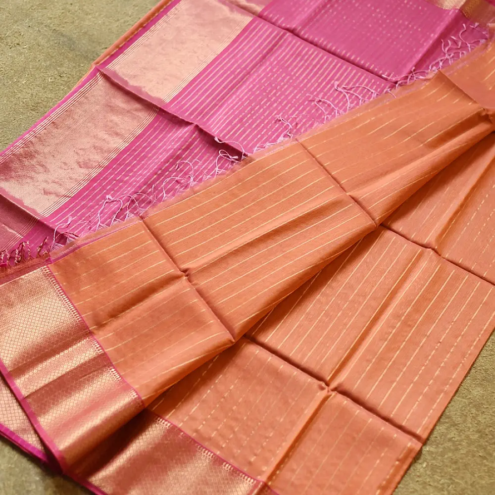 buy Handloom Maheshwari Silk Rust orange Saree