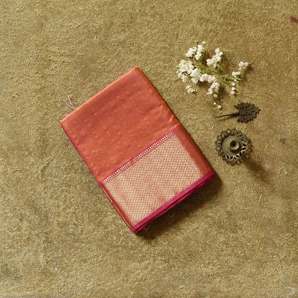 buy Handloom Maheshwari Silk Rust orange Saree