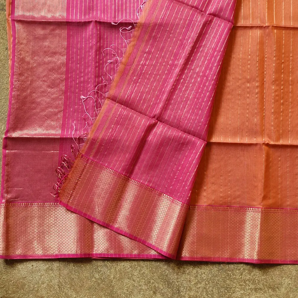 buy Handloom Maheshwari Silk Rust orange Saree