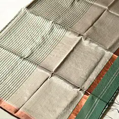 Iris ~ Maheshwari Handloom | Allover Zari Stripe Green Saree
