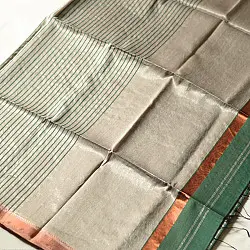 Iris ~ Maheshwari Handloom | Allover Zari Stripe Green Saree