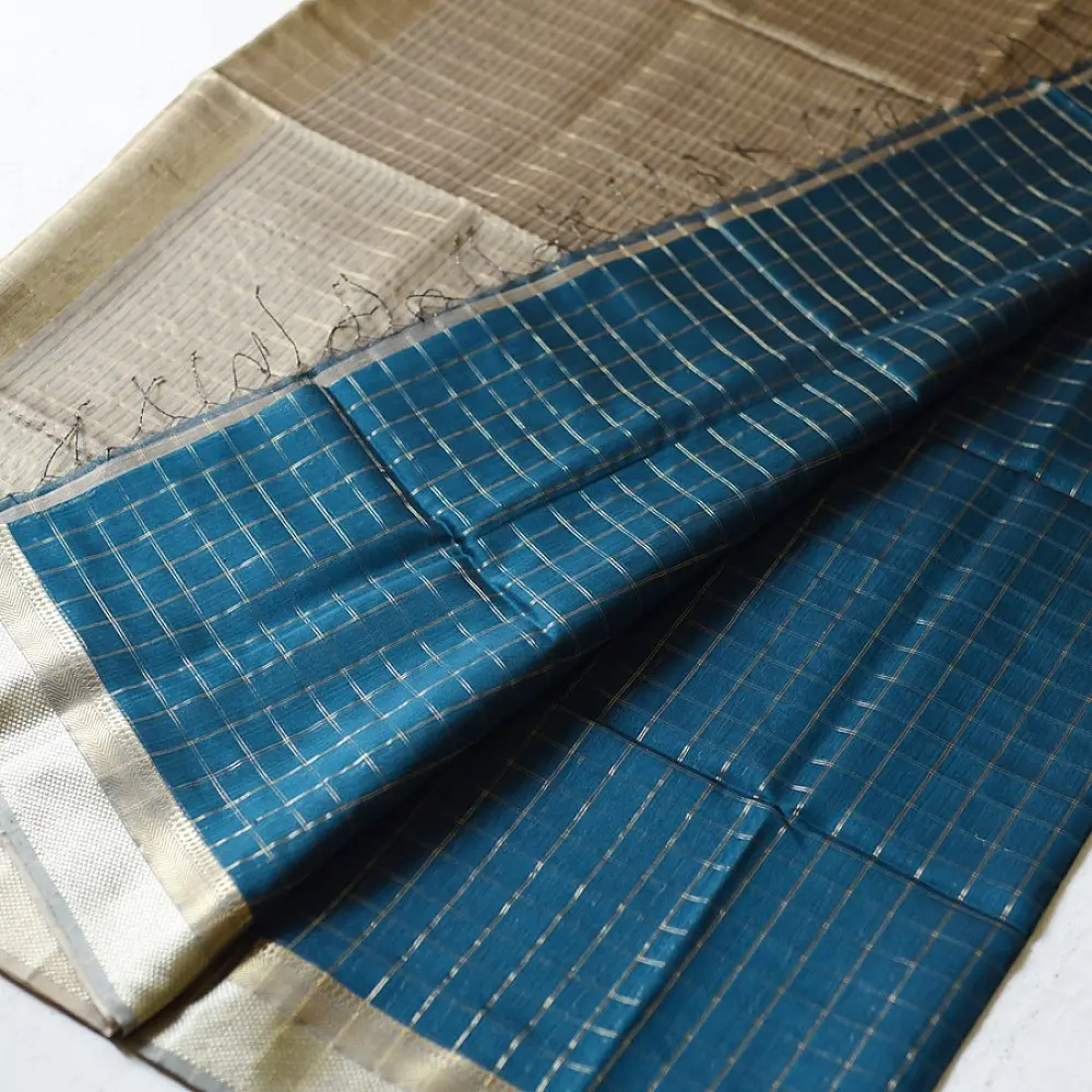 Maheshwari Silk Saree in Teal Blue with Zari Pallu