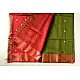 buy Handwoven Maheshwari Saree Green with Red Pallu