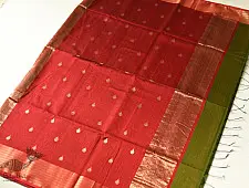 Pavitra . पवित्रा | Maheshwari Saree - Mehandi Green with Red Pallu