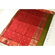 Pavitra . पवित्रा | Maheshwari Saree - Mehandi Green with Red Pallu