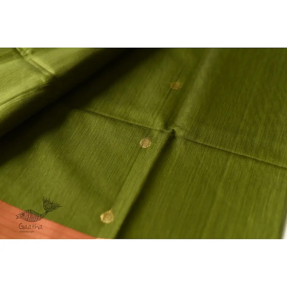 buy Handwoven Maheshwari Saree Green with Red Pallu