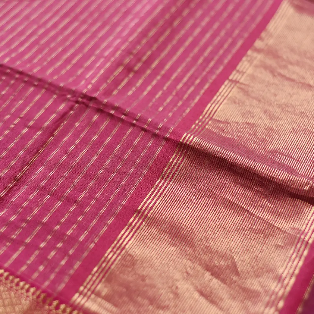 buy Handloom Indian Rose Maheshwari Silk Saree with Heavy Zari Border