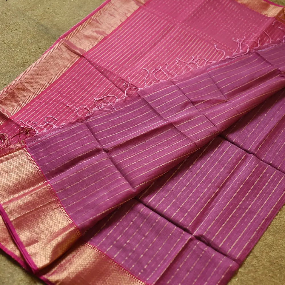 buy Handloom Indian Rose Maheshwari Silk Saree with Heavy Zari Border