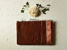 Iris ~ Maheshwari Handloom | All over Zari Stripe Saree - Copper Brown