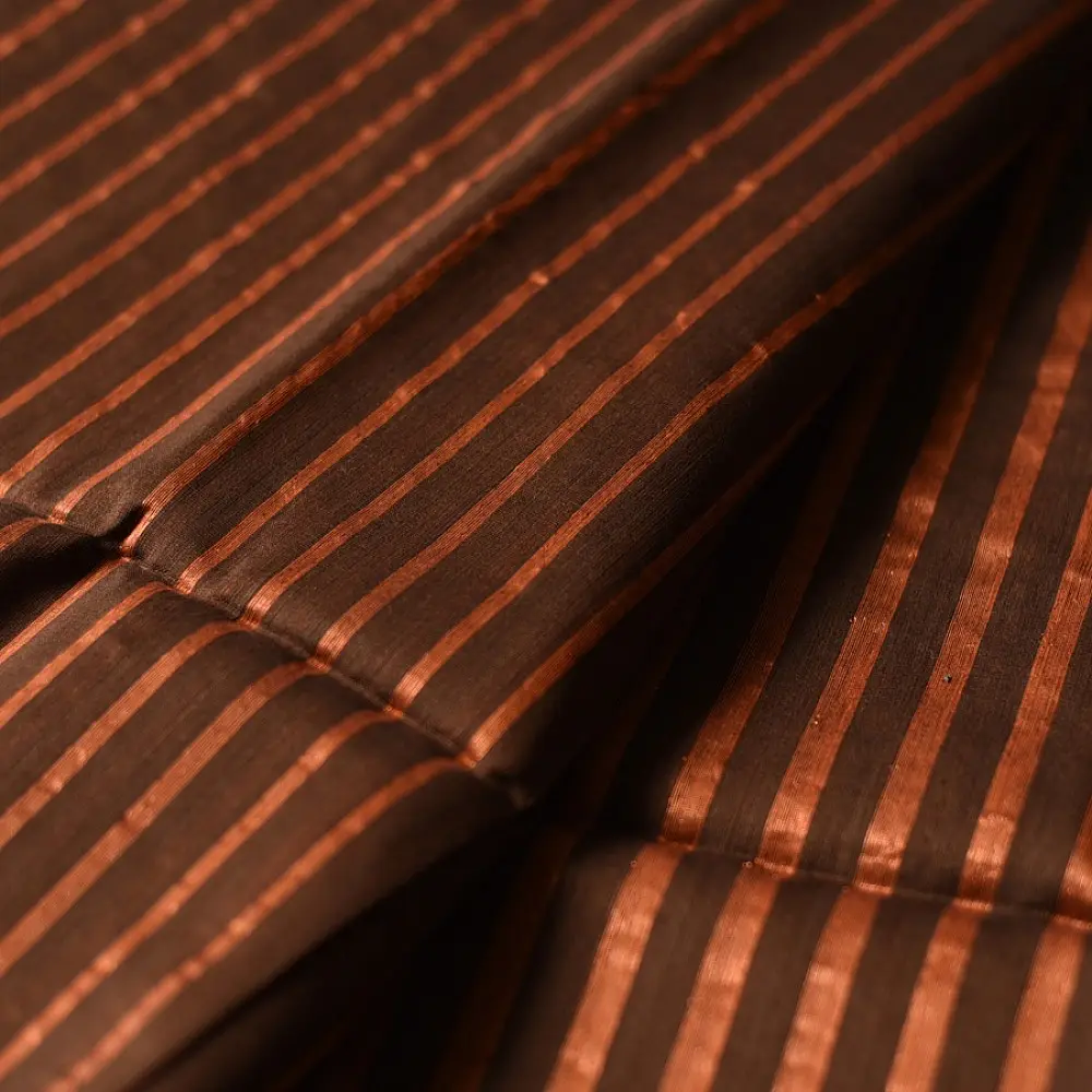 shop All over Zari Stripe Saree - Copper Brown