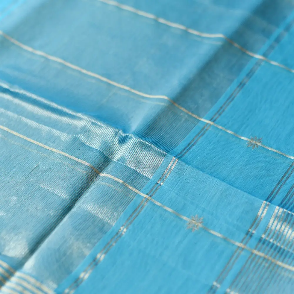 buy Handloom Maheshwari Silk Sky Blue Saree ~ Zari Stripe Pallu