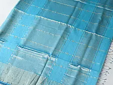 Pavitra . पवित्रा | Handloom Maheshwari Silk Saree ~ Sky Blue / Zari Pallu