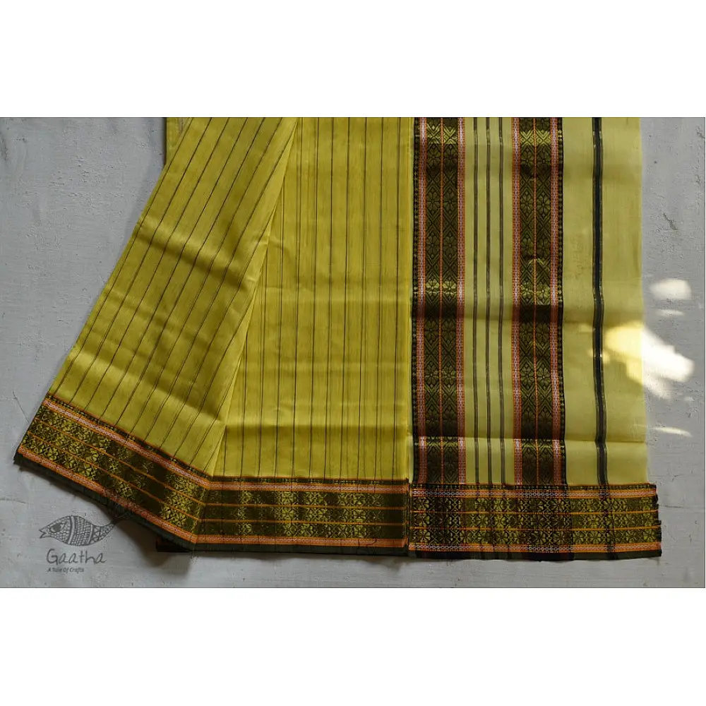 shop maheshwari cotton silk light yellow color saree with zari border
