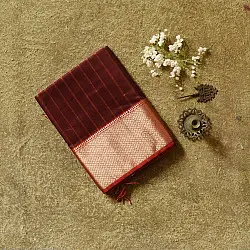 Pavitra . Handloom Maheshwari Silk Saree | Zari Birder | Wine