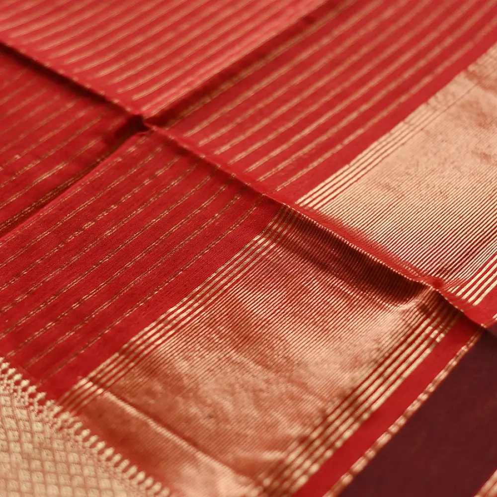buy Handloom  Wine Maheshwari Silk Saree with Heavy Zari Border