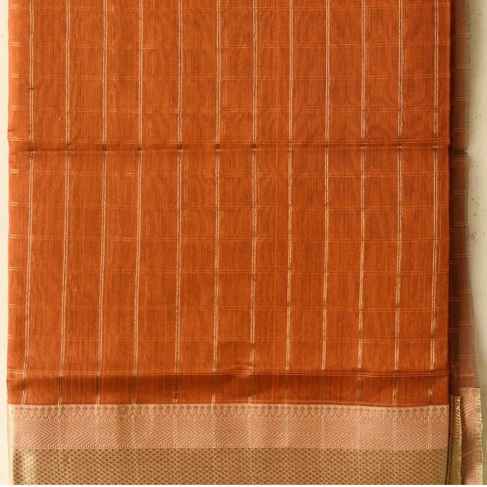 shop Maheshwari Handloom Dress Material - Golden Zari Checks - Top & Dupatta