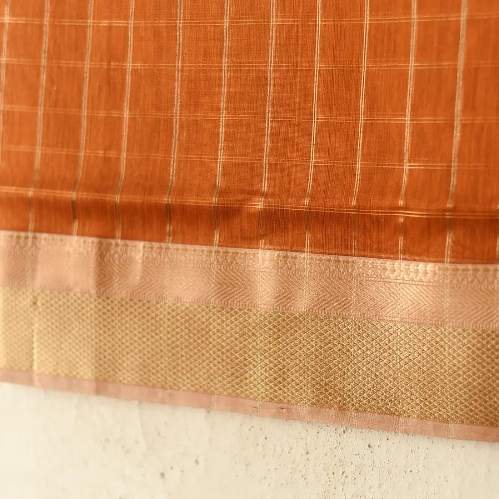 shop Maheshwari Handloom Dress Material - Golden Zari Checks - Top & Dupatta