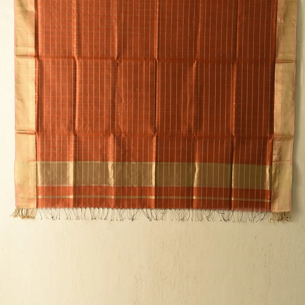 shop Maheshwari Handloom Dress Material - Golden Zari Checks - Top & Dupatta
