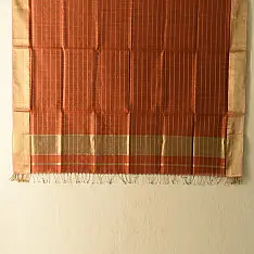 Rekha | Handloom dress material orange with Golden Zari Checks