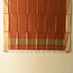 Rekha | Handloom dress material orange with Golden Zari Checks