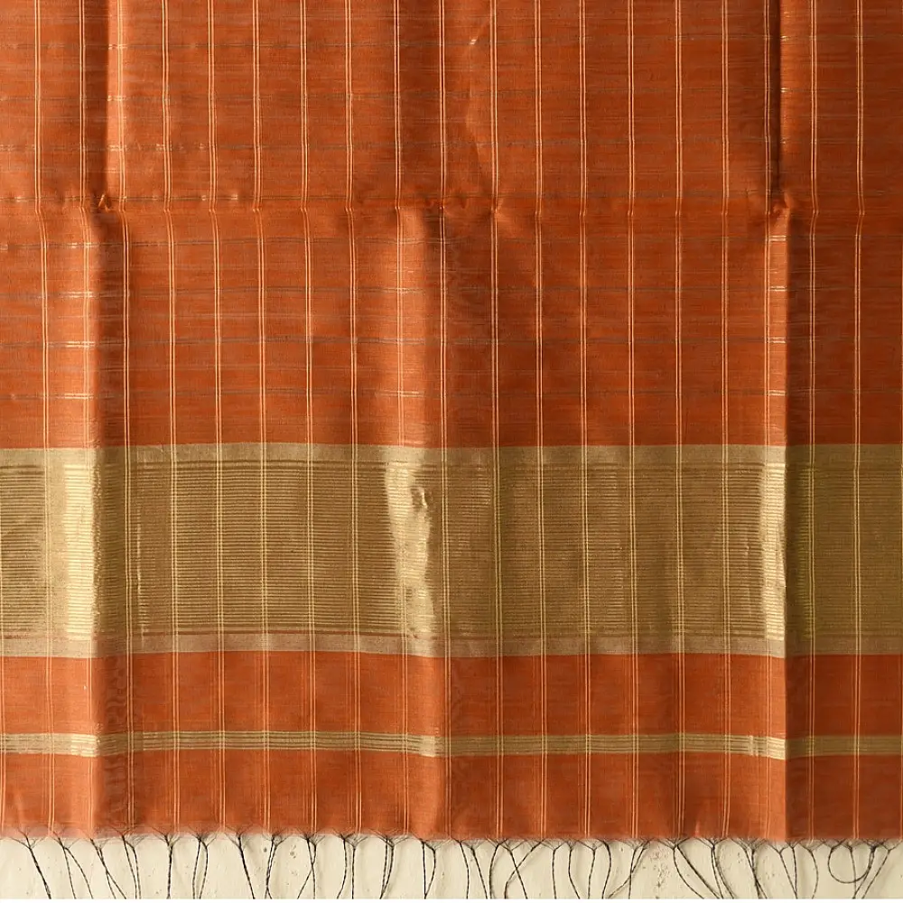 shop Maheshwari Handloom Dress Material - Golden Zari Checks - Top & Dupatta
