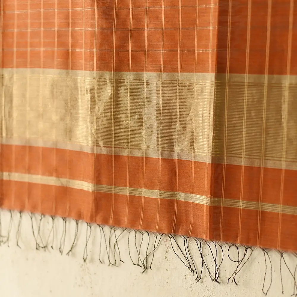 shop Maheshwari Handloom Dress Material - Golden Zari Checks - Top & Dupatta