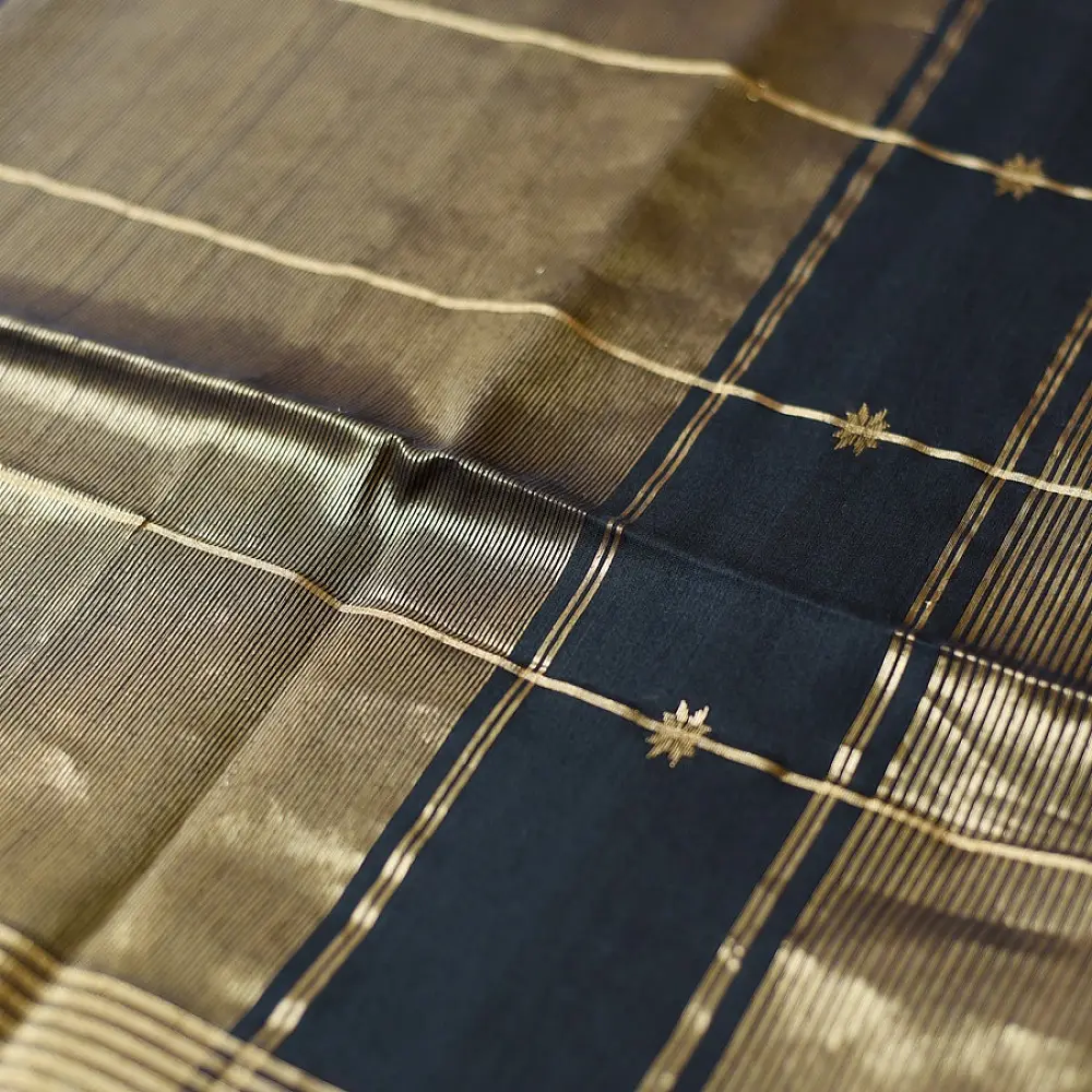 buy Handloom Maheshwari Silk Black Saree ~ Zari Butta