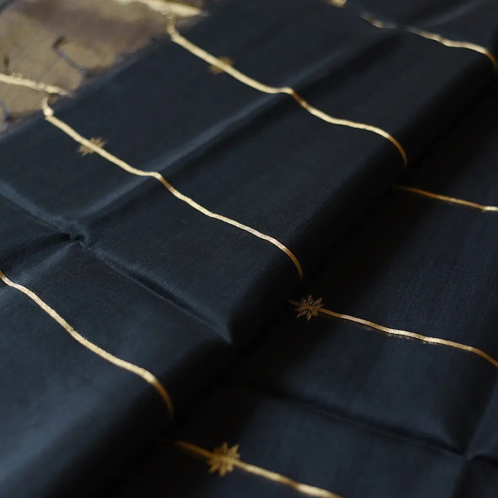 buy Handloom Maheshwari Silk Black Saree ~ Zari Butta