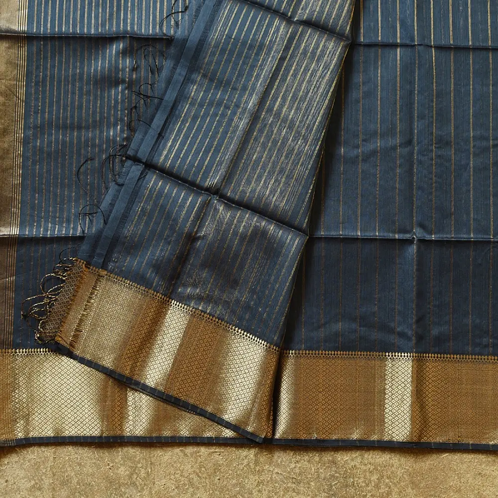 buy Handloom Maheshwari Silk Saree in  Dark teal colour