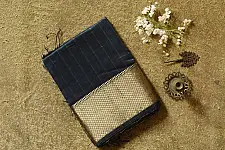 Pavitra . Handloom Maheshwari Silk Saree | Kosa Stripe + Zari | Dark teal